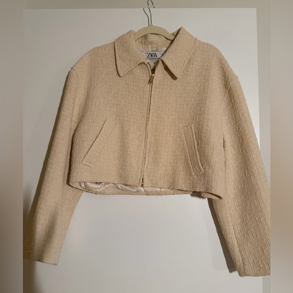 Zara Women's Cream Cropped tweed Jacket